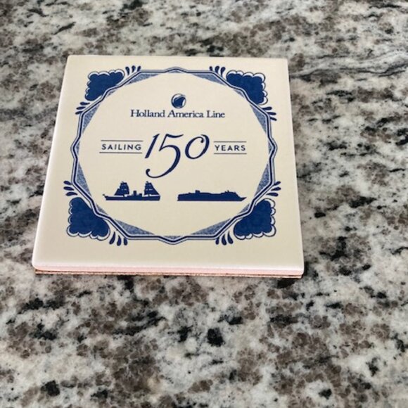 NEW IN BOX! SALE - Holland America Cruise Line Delft Tile Coaster - 150 Years - Picture 1 of 4